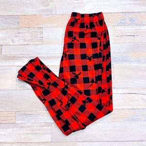 Red and Black Plaid Plush Pajama Pants